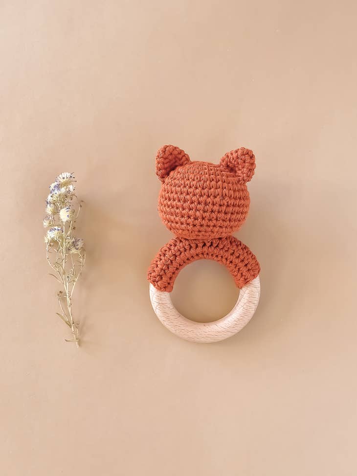 Cotton Crochet Rattle Teether Fox