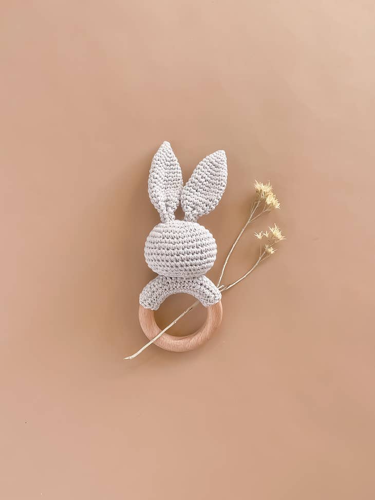 Cotton Crochet Rattle Grey Bunny