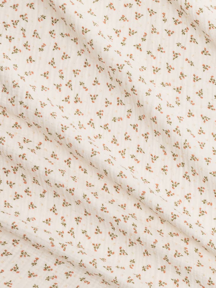 Muslin Swaddle Blanket - Wildflowers / Salmon + Herb