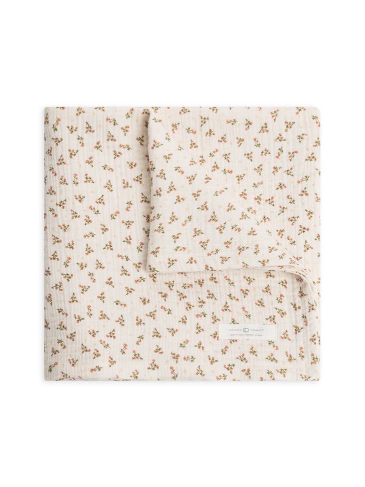 Muslin Swaddle Blanket - Wildflowers / Salmon + Herb