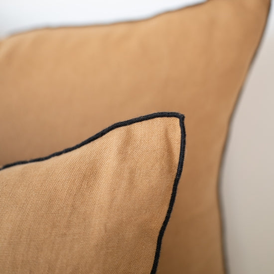 Lumbar Edged Linen Pillow Cover - Camel