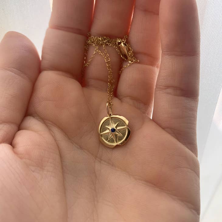 Mini Compass Birthstone Charm Necklace