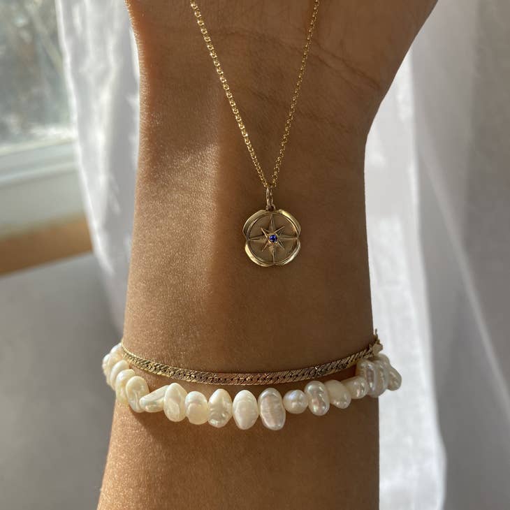 Mini Compass Birthstone Charm Necklace