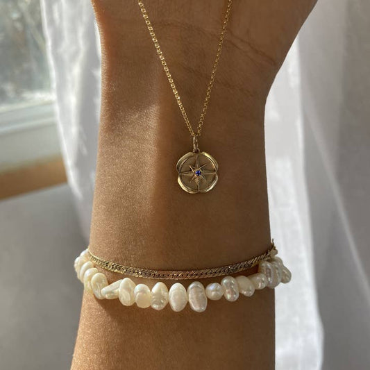 Mini Compass Birthstone Charm Necklace