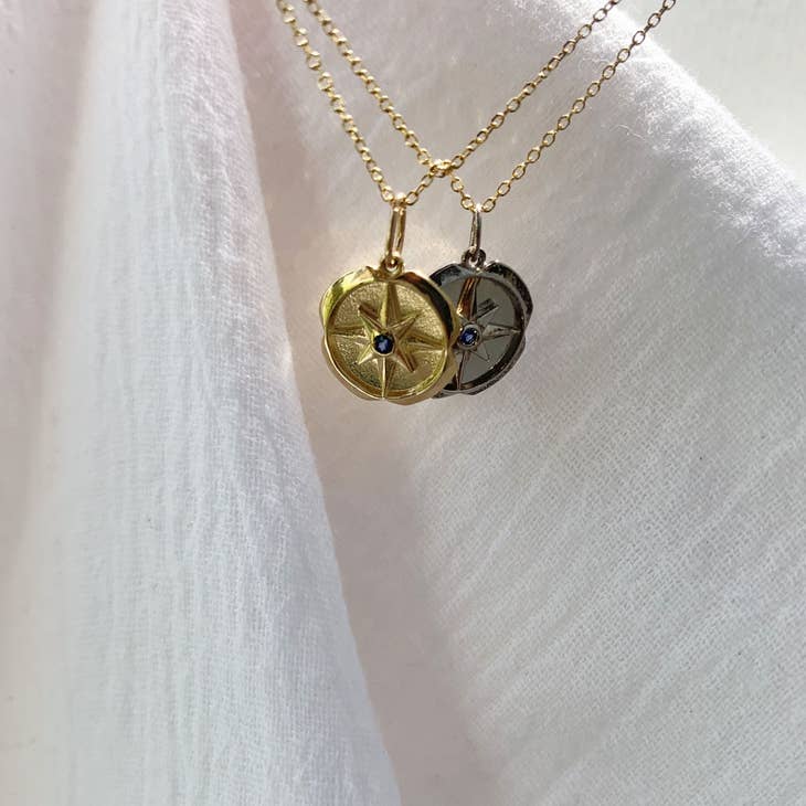 Mini Compass Birthstone Charm Necklace