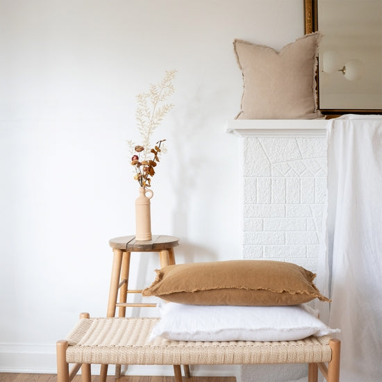 Lumbar Fringed Linen Pillow Cover - White