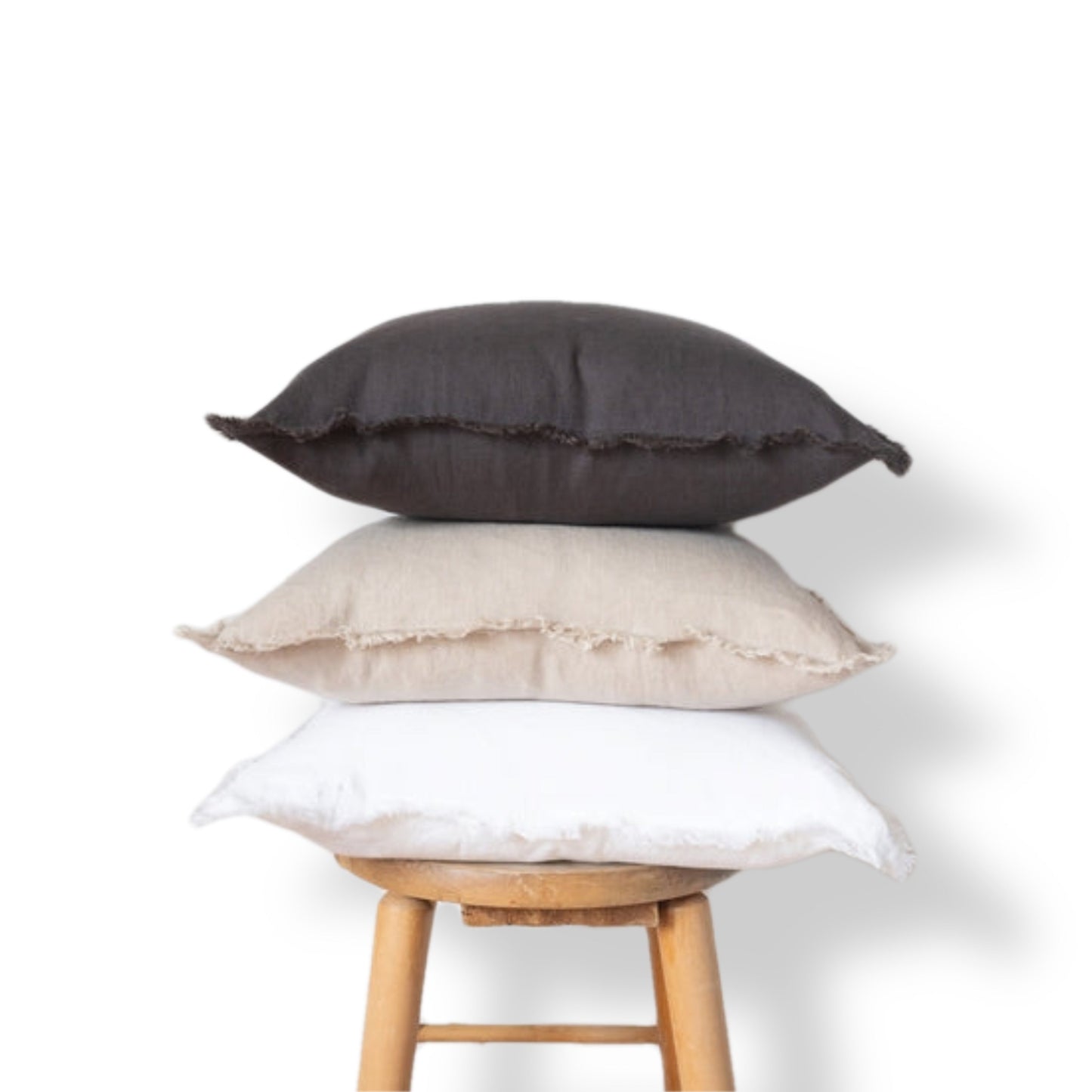 Square Fringed Linen Pillow Cover - Natural