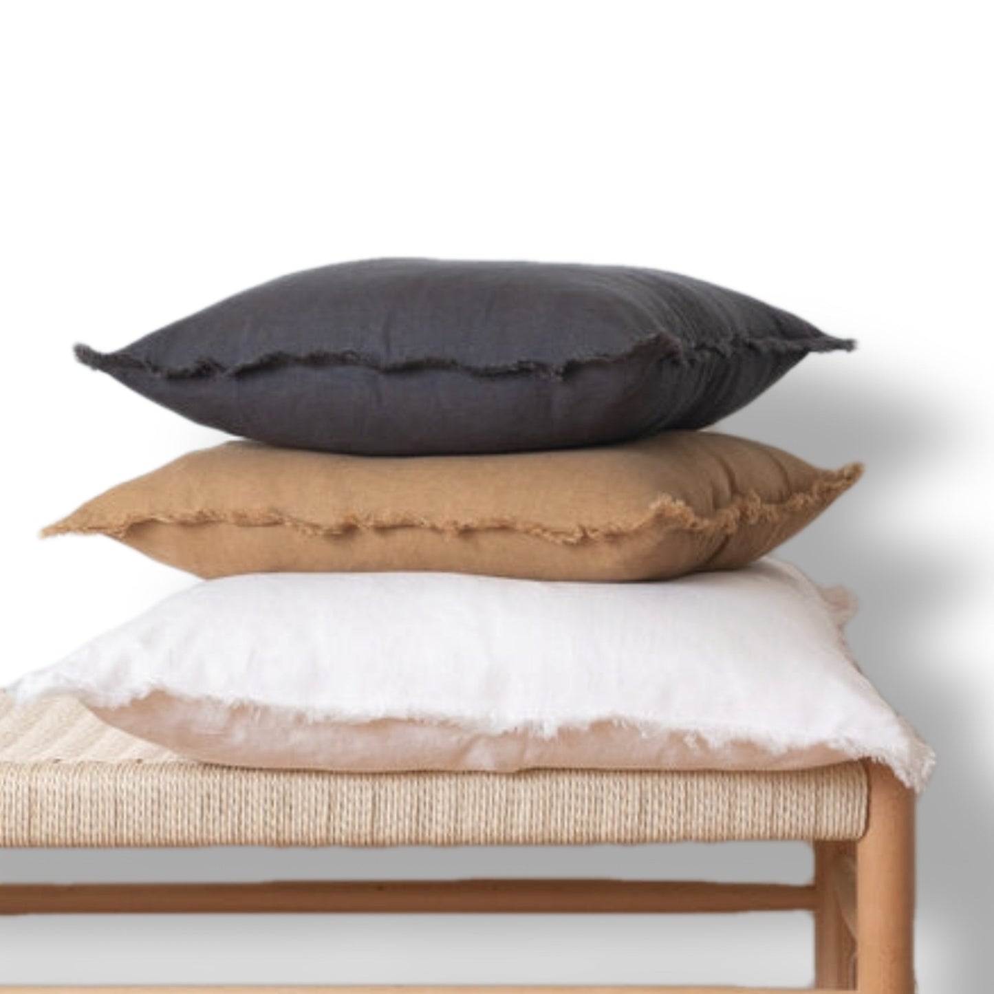 Square Fringed Linen Pillow Cover - Blush