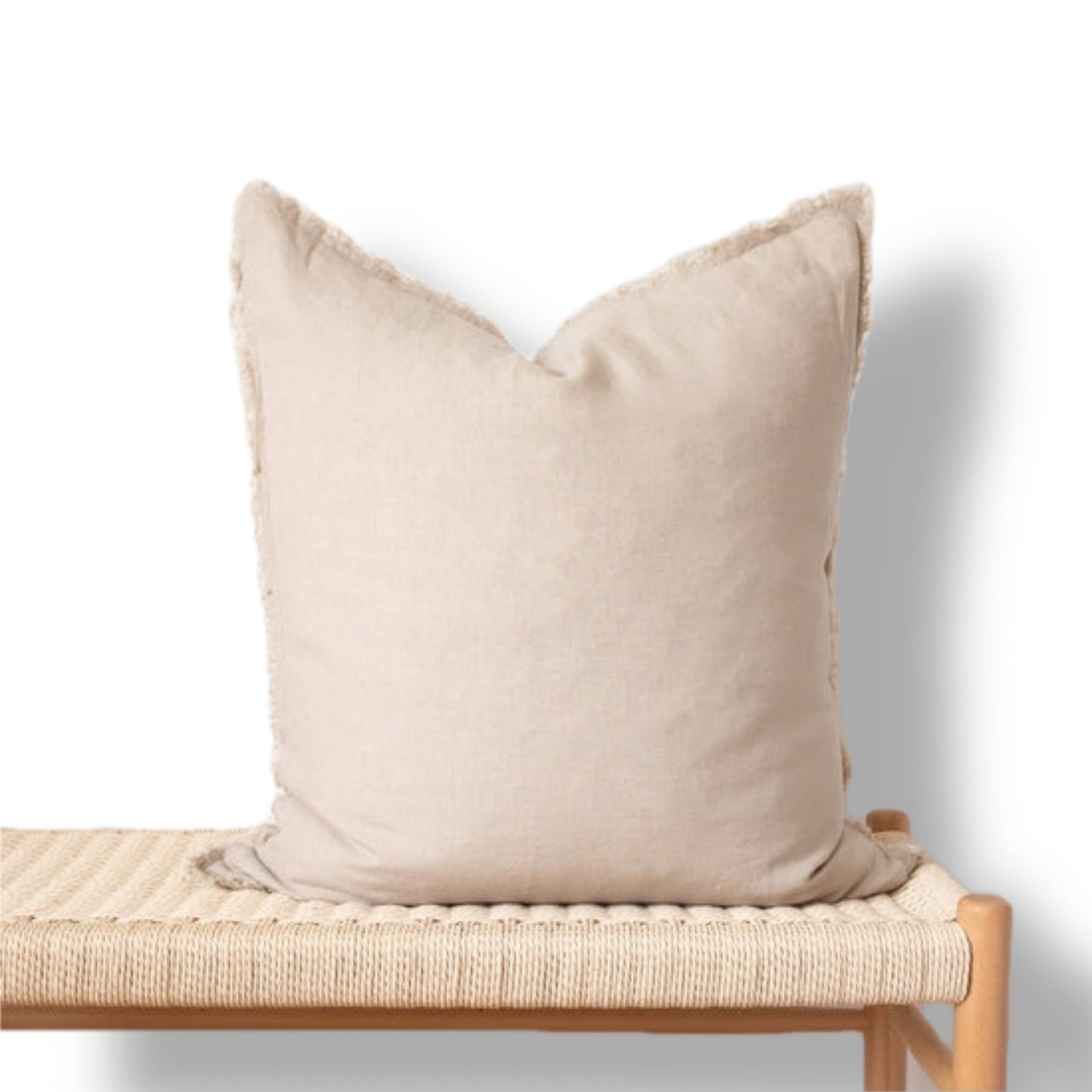 Square Fringed Linen Pillow Cover - Natural