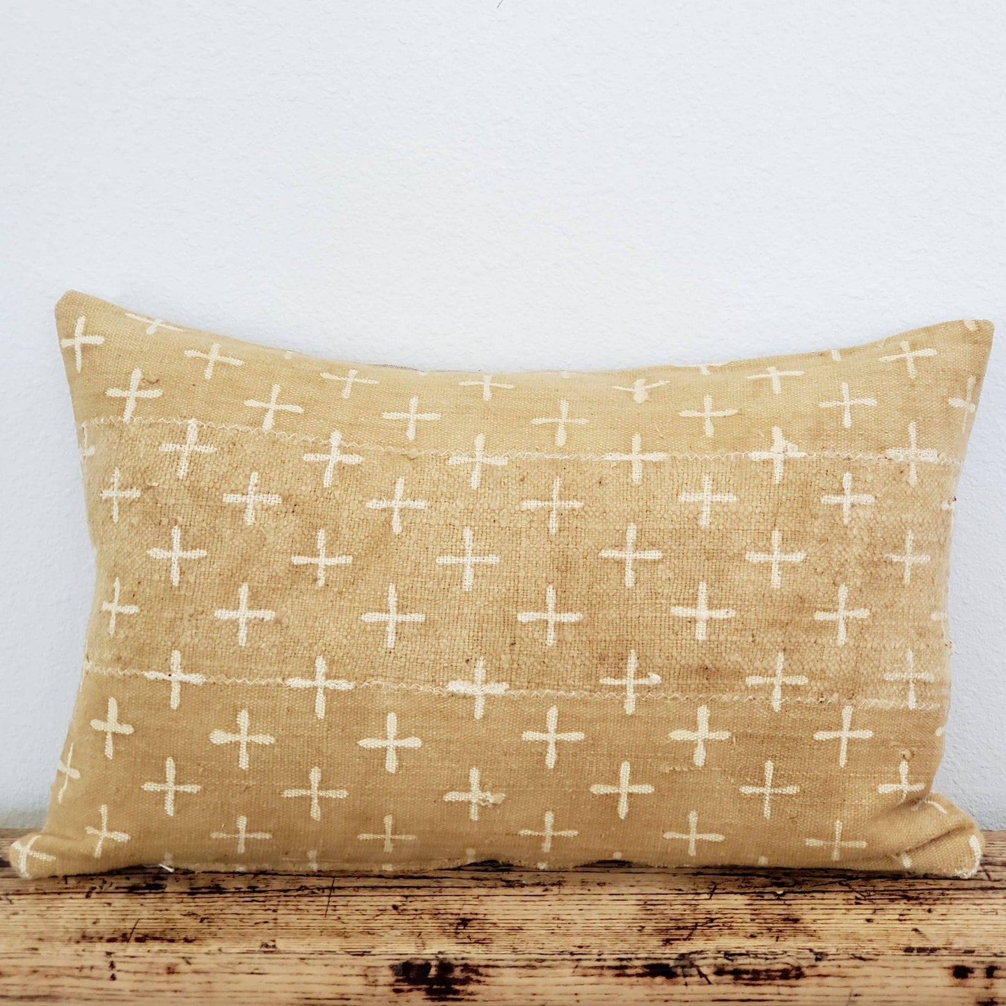 Faded Mustard Vintage Mudcloth Lumbar Pillow Cover