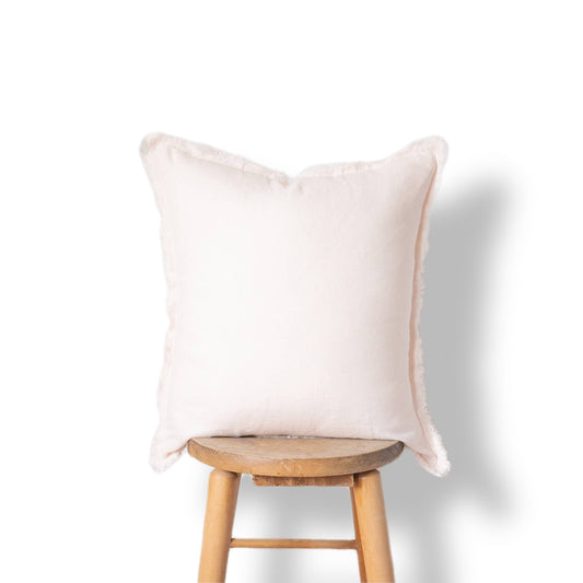 Square Fringed Linen Pillow Cover - Blush