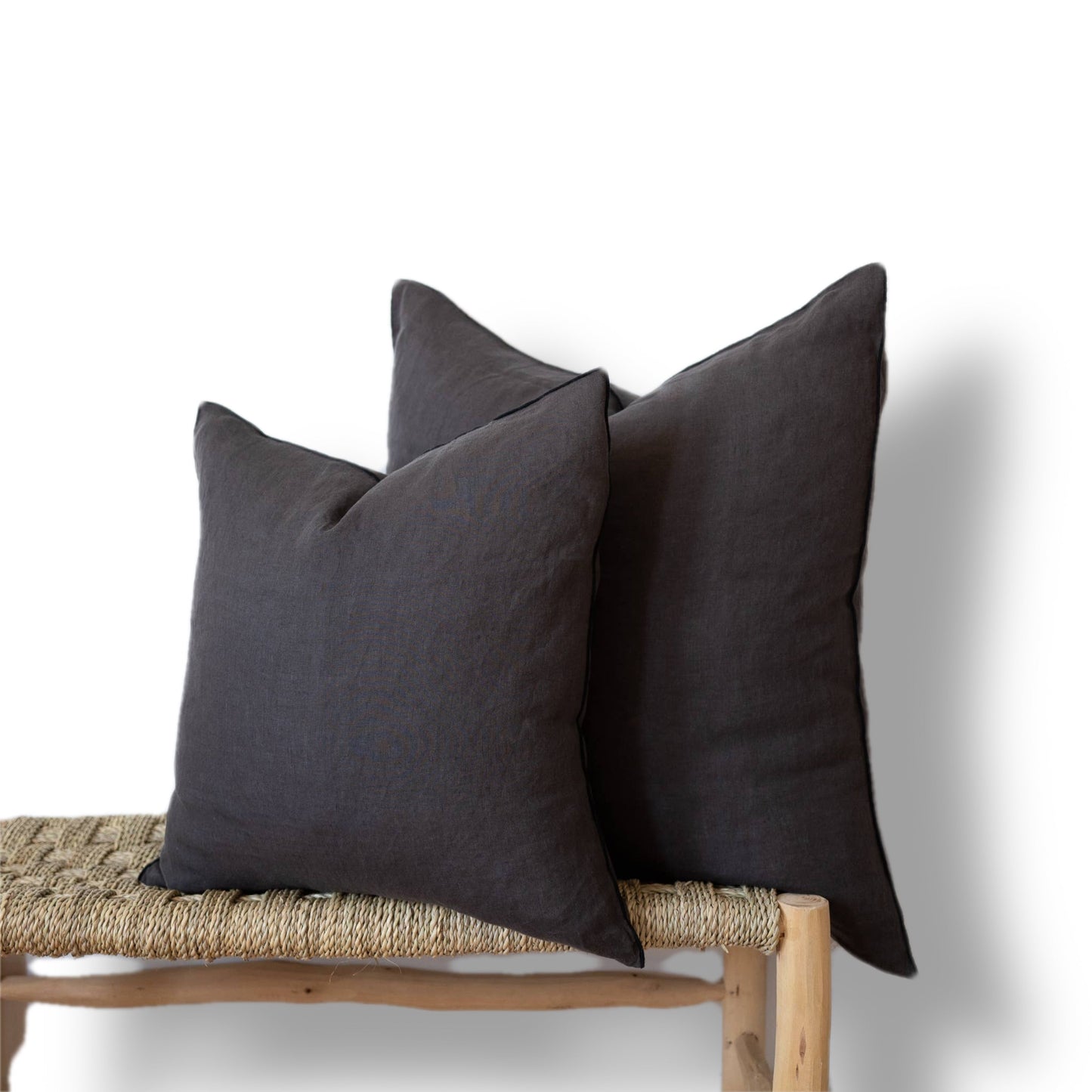 Square Edged Linen Pillow Cover - Charcoal