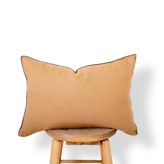 Lumbar Edged Linen Pillow Cover - Camel