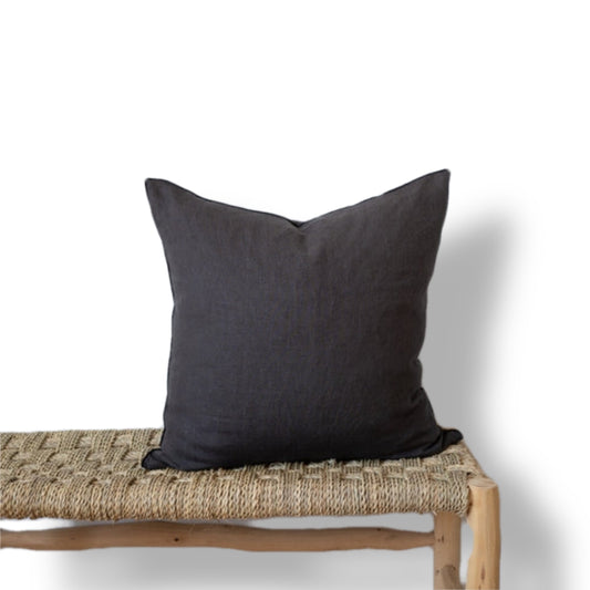 Square Edged Linen Pillow Cover - Charcoal